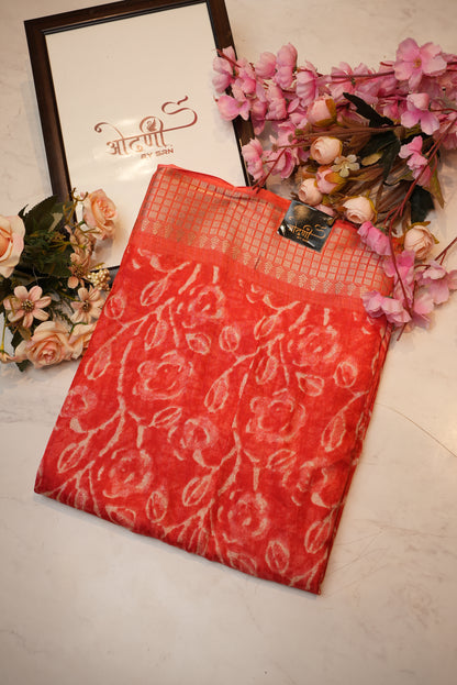 Synthetic fabric saree with zari border ##SR068