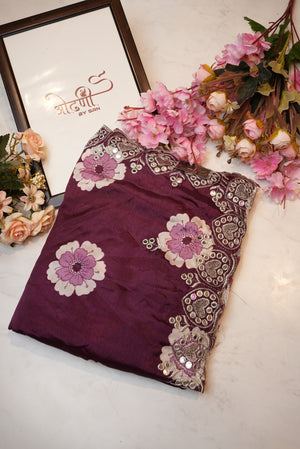 Mirror work scallop border with flower design print & fancy silk ##SR069