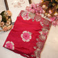 Mirror work scallop border with flower design print & fancy silk ##SR069