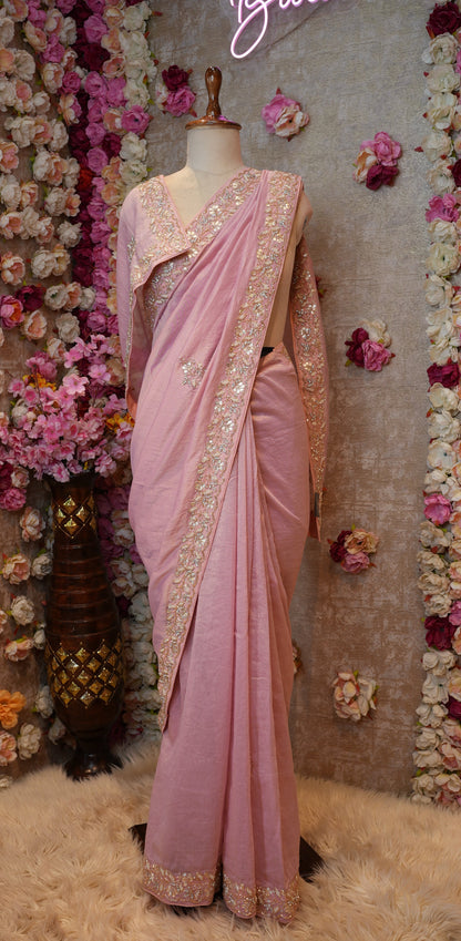 TISSUE FABIRC SAREE WITH KALKTTA HANDWORK (WITH BLOUSE) ##SR415
