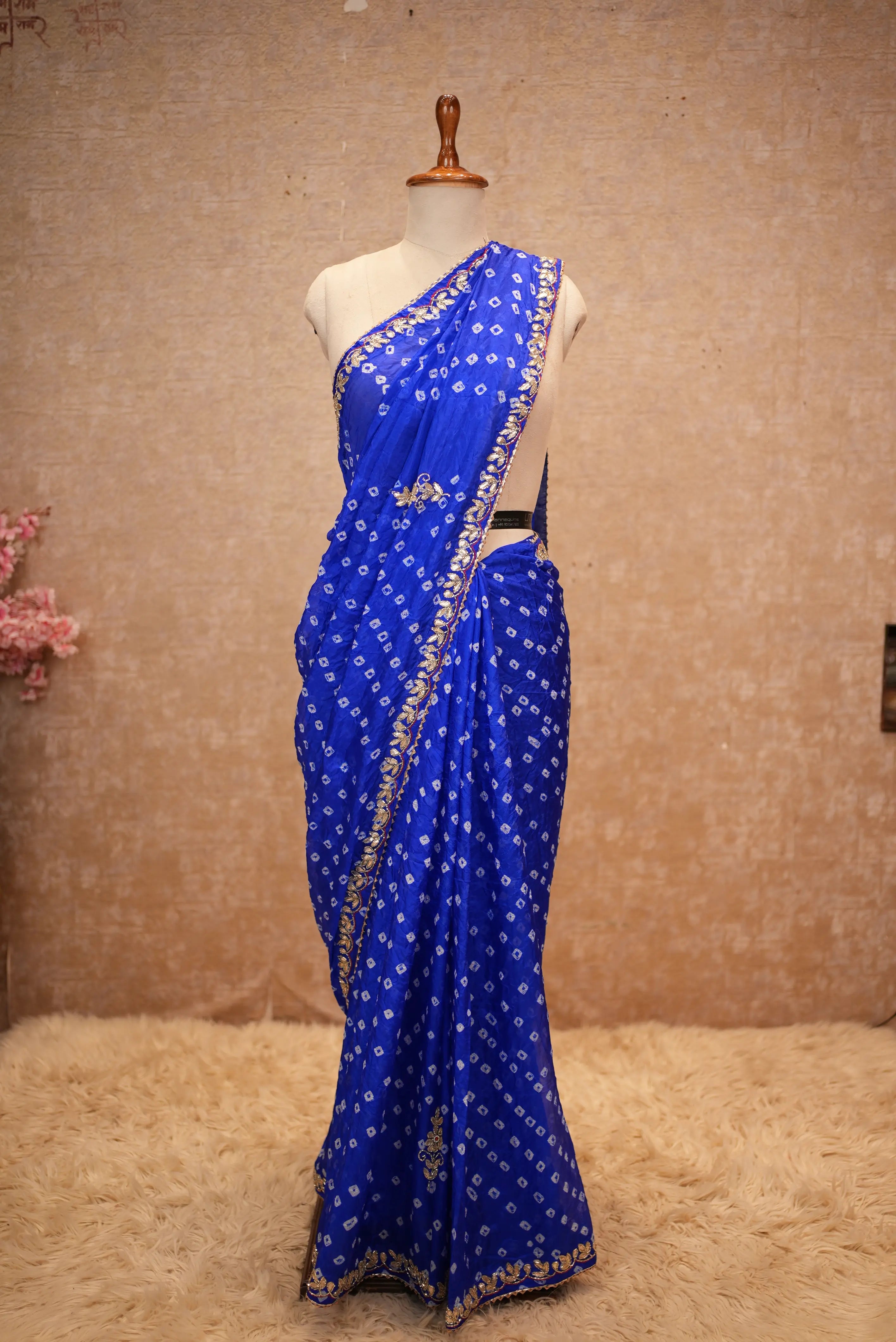 Bandhani Design Saree With Hand Bandhej & Gota Patti Work Border Along With Buti Pattern (With Blouse)