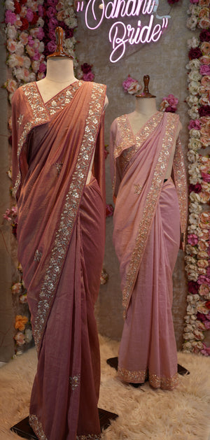 TISSUE FABIRC SAREE WITH KALKTTA HANDWORK (WITH BLOUSE) ##SR415