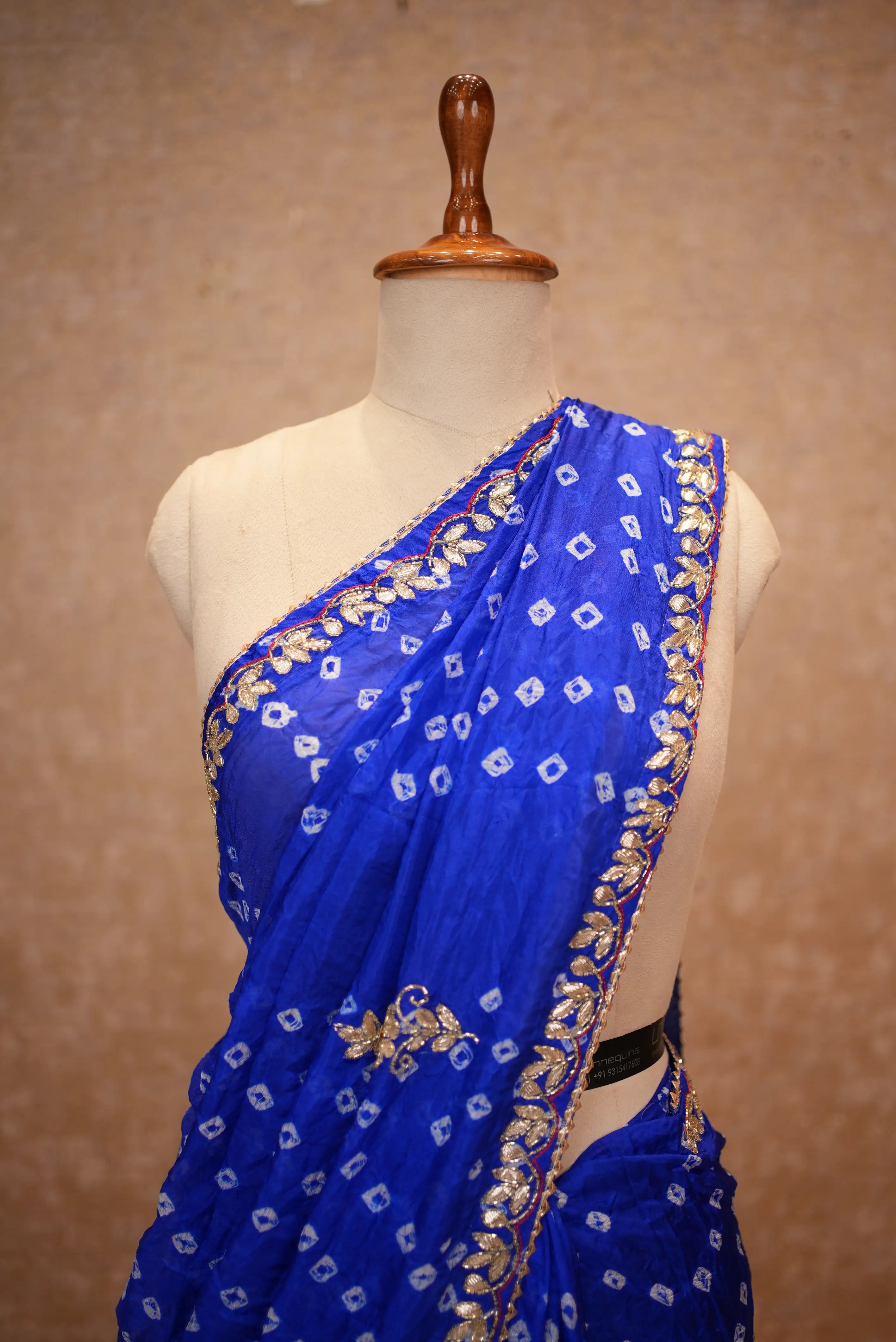 Bandhani Design Saree With Hand Bandhej & Gota Patti Work Border Along With Buti Pattern (With Blouse)