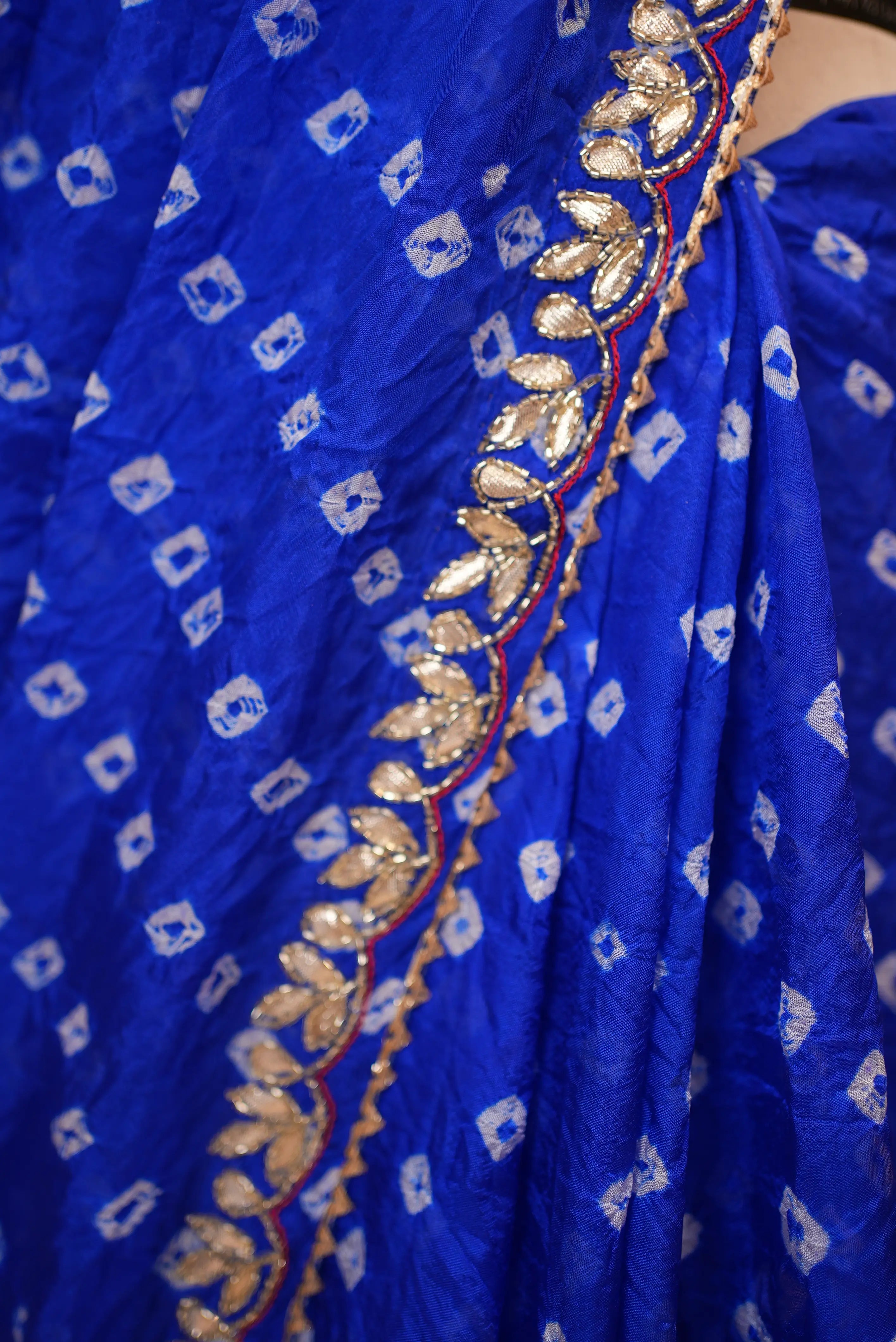 Bandhani Design Saree With Hand Bandhej & Gota Patti Work Border Along With Buti Pattern (With Blouse)