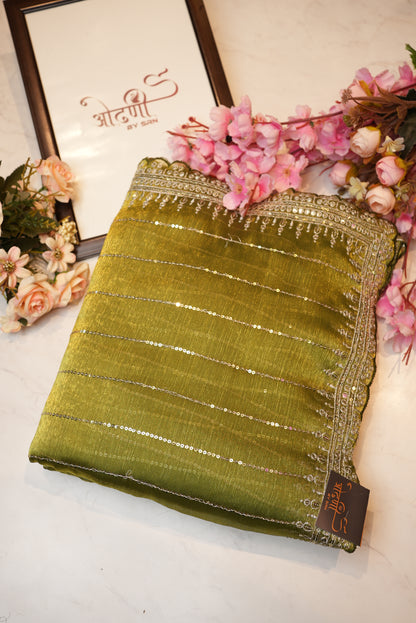 jimmy choo fabric saree with bits work & cutwork pattern stripes design ##SR070