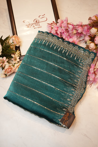 jimmy choo fabric saree with bits work & cutwork pattern stripes design ##SR070
