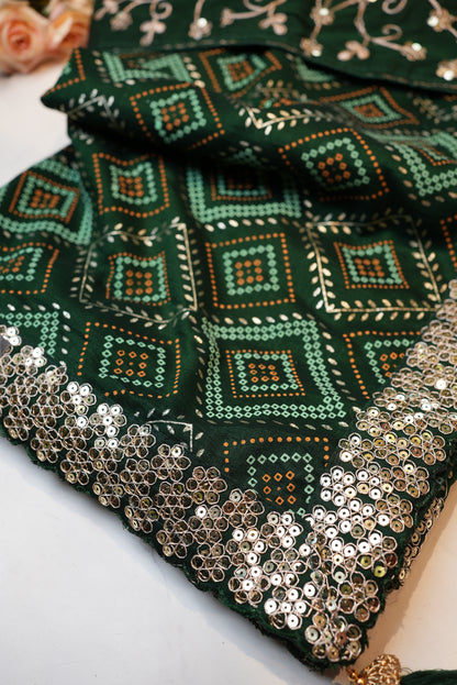 🌺 Fancy Bandhani Saree with Stitched Blouse – Moss Georgette Fabric🌺  ##SR015