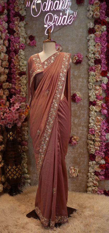 TISSUE FABIRC SAREE WITH KALKTTA HANDWORK (WITH BLOUSE) ##SR415