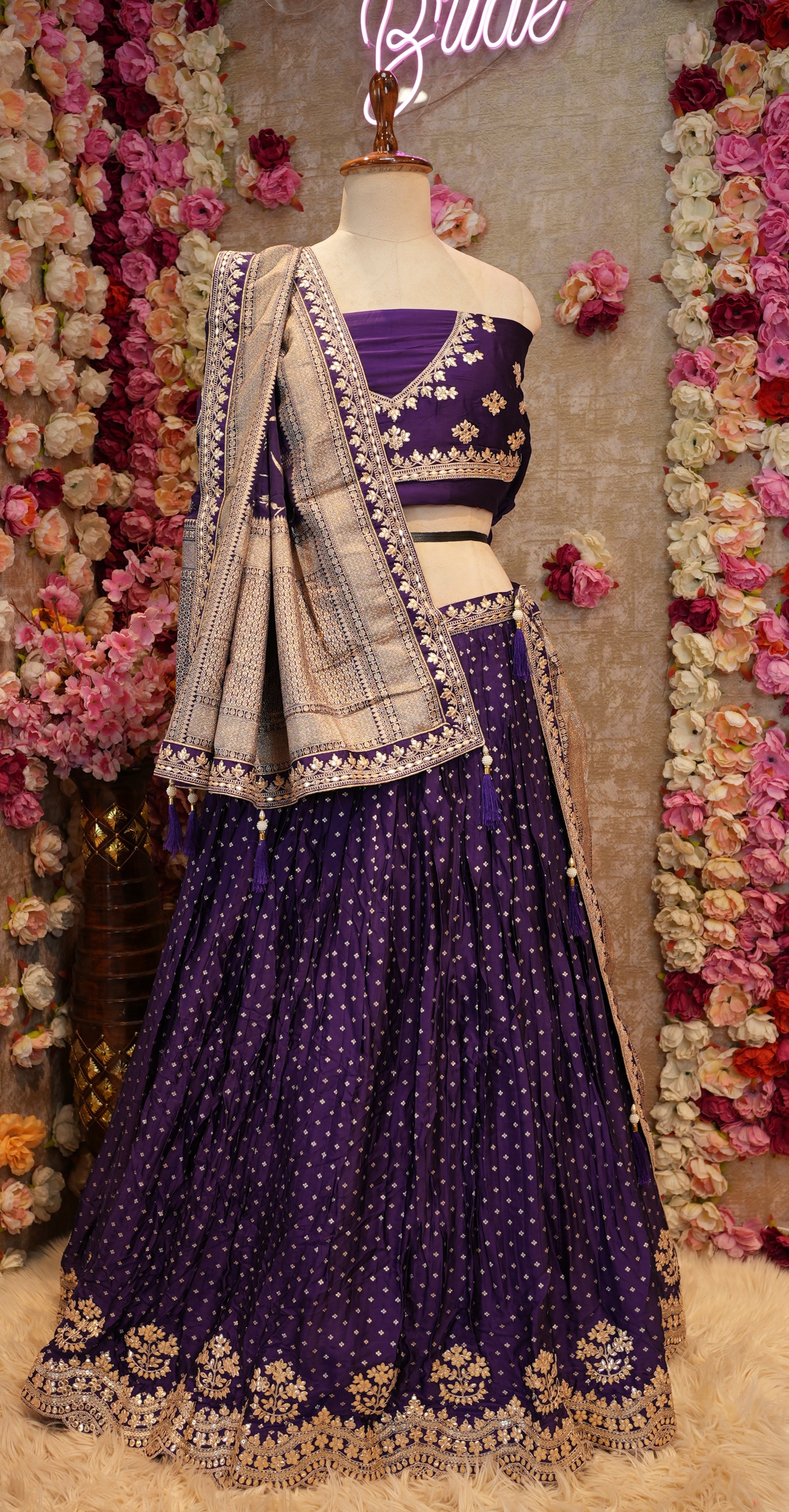 HO Silk Lehenga with Gota Patti Work, Heavy Blouse & Border Dupatta
