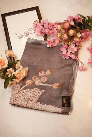 Modal satin digital print saree with handwork outline ##SR073