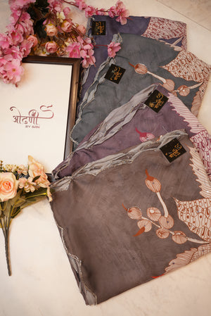 Modal satin digital print saree with handwork outline ##SR073
