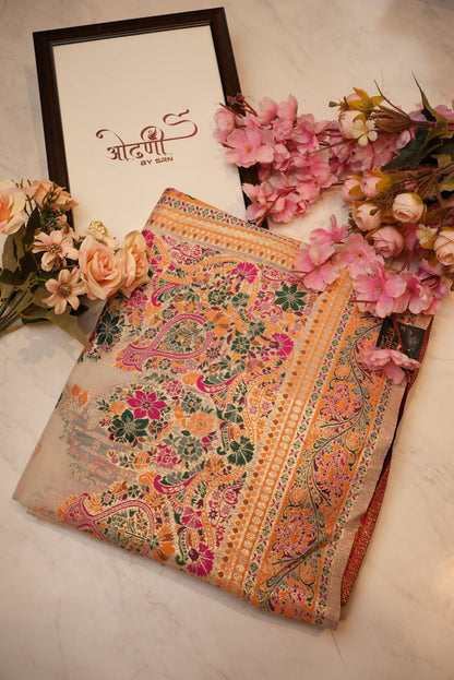 pure cotton pashmina saree with zari wawing ##SR075
