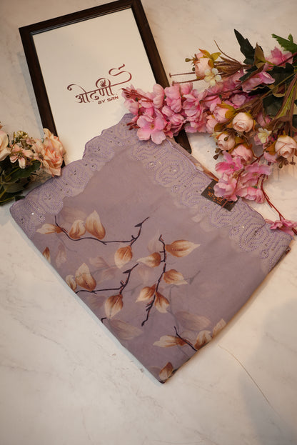 Weight less fabric saree with embruidry & digital print ##SR076