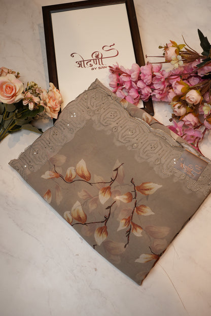 Weight less fabric saree with embruidry & digital print ##SR076