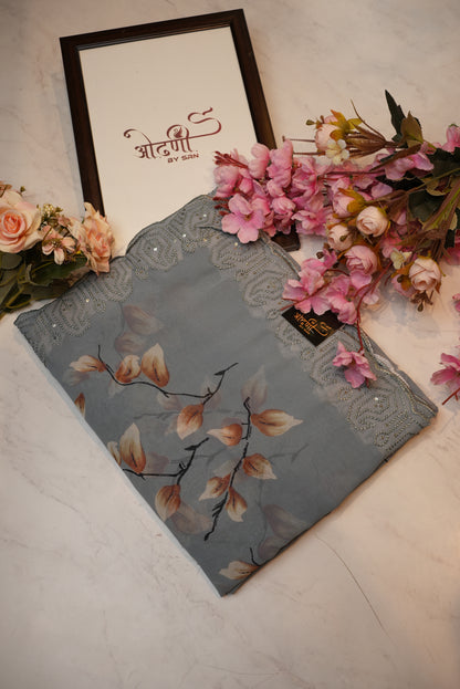 Weight less fabric saree with embruidry & digital print ##SR076