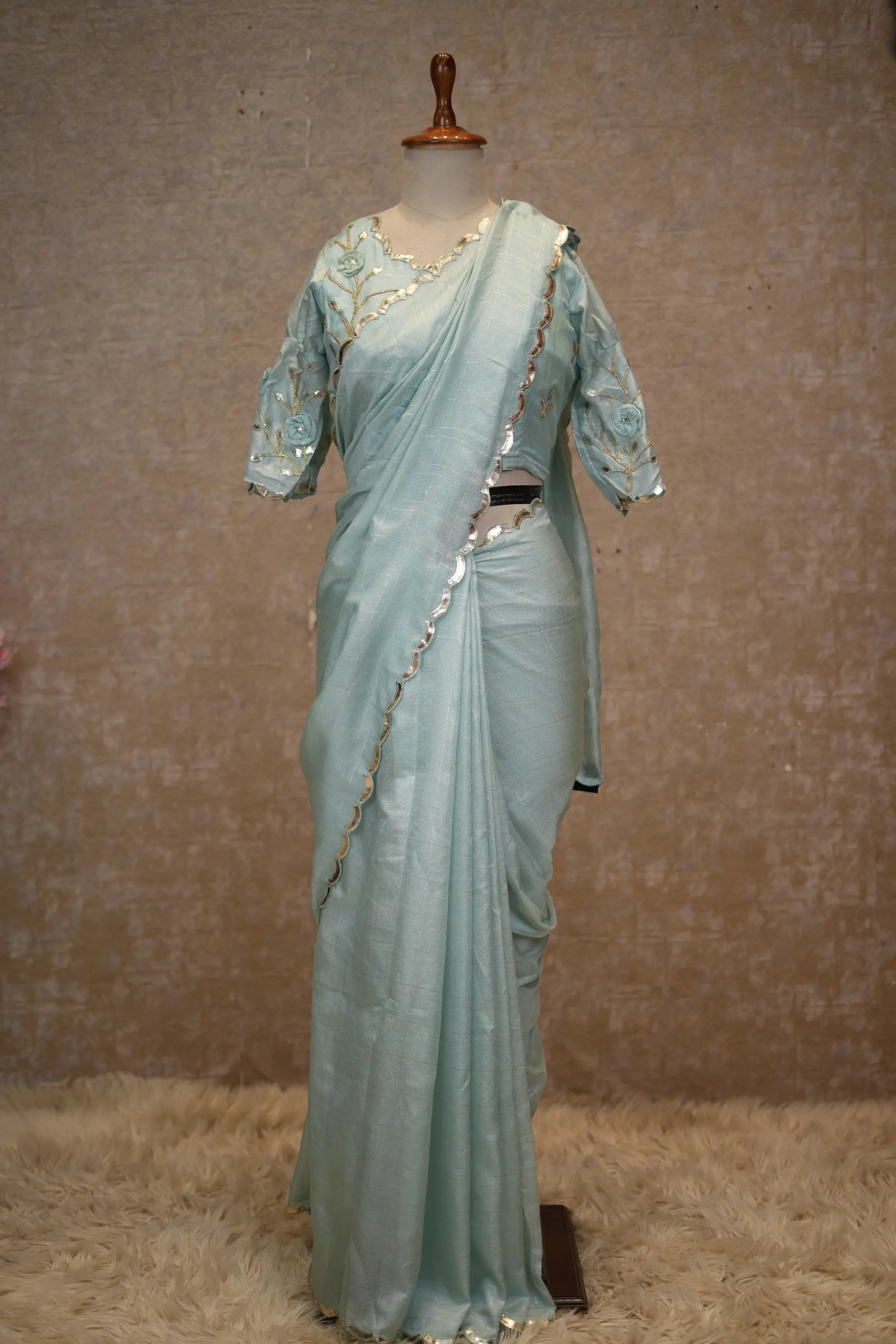 Elegant Designer Saree Co-Ord Set with Embroidered Blouse & Scalloped Border