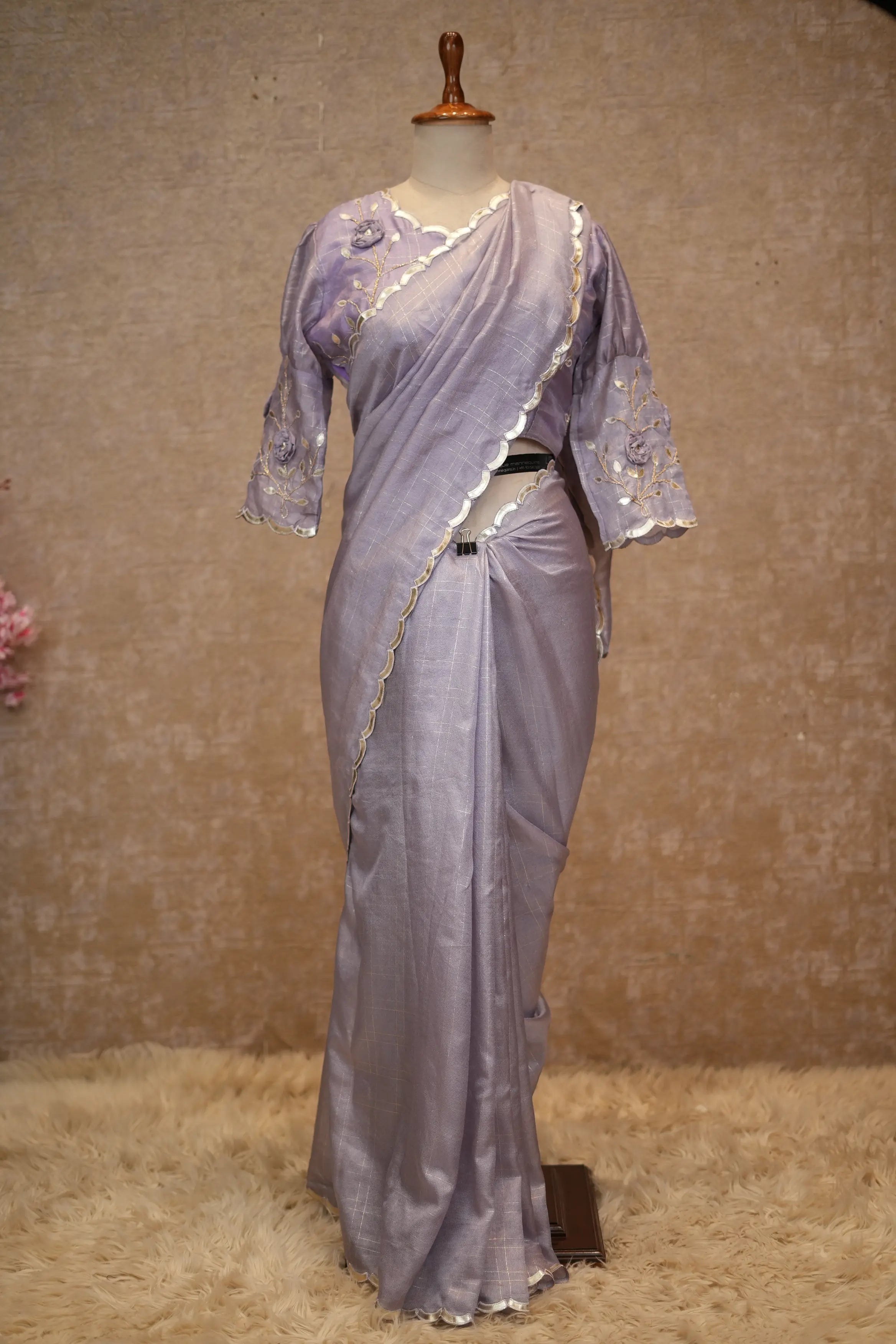 Elegant Designer Saree Co-Ord Set with Embroidered Blouse & Scalloped Border