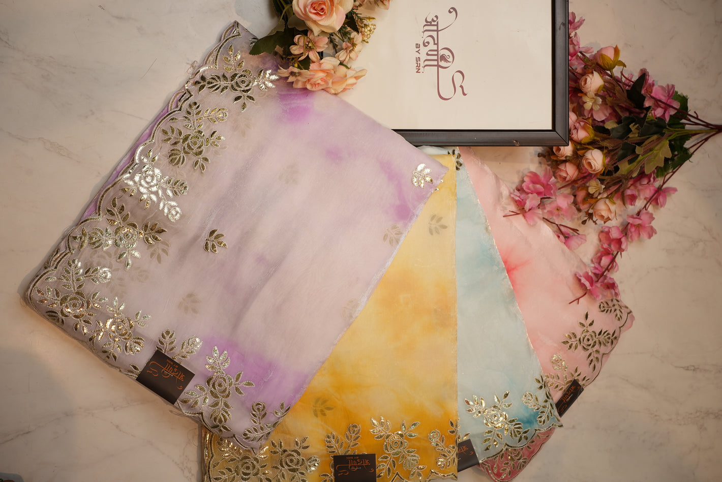 fandy simmer fabric  gota patti border saree with shibori print ##SR078