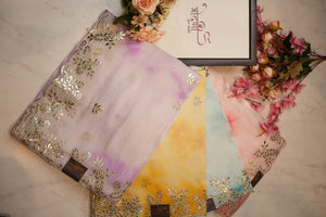 fandy simmer fabric  gota patti border saree with shibori print ##SR078