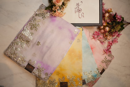 fandy simmer fabric  gota patti border saree with shibori print ##SR078