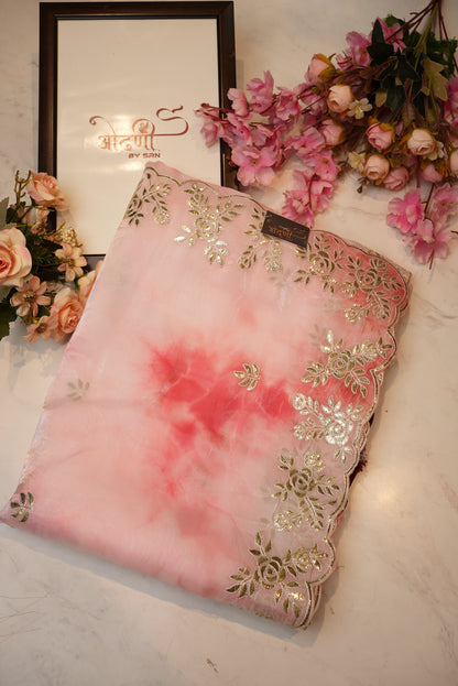 fandy simmer fabric  gota patti border saree with shibori print ##SR078