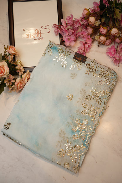 fandy simmer fabric  gota patti border saree with shibori print ##SR078