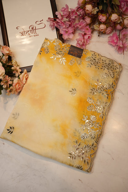 fandy simmer fabric  gota patti border saree with shibori print ##SR078