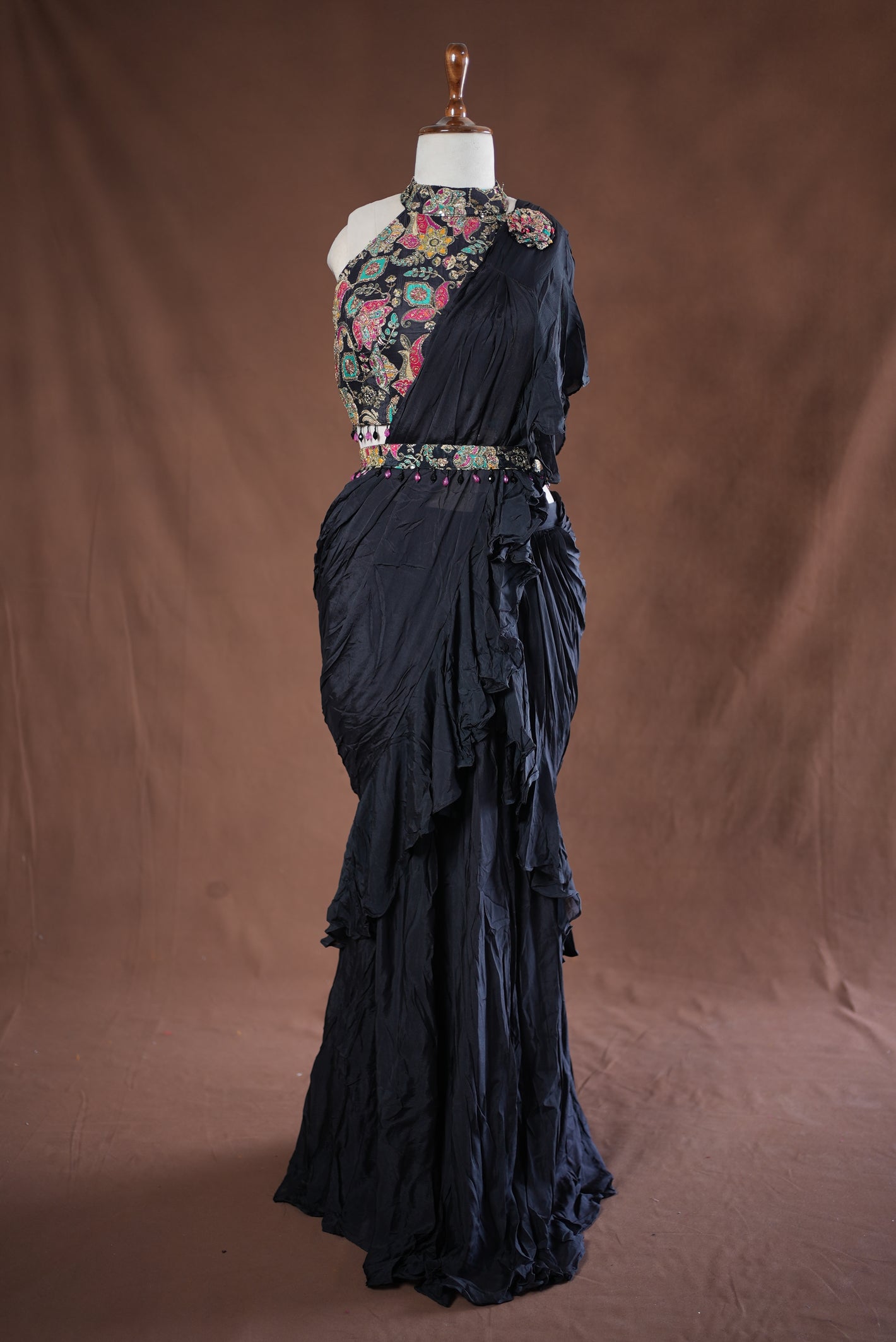 NAVARATRI SPECIAL INDO WESTERN STYLE SAREE WITH STITCH BLOUSE   ##SR0393