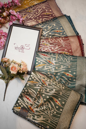 woven zari with jerkan work & cottan fabric saree ##SR081