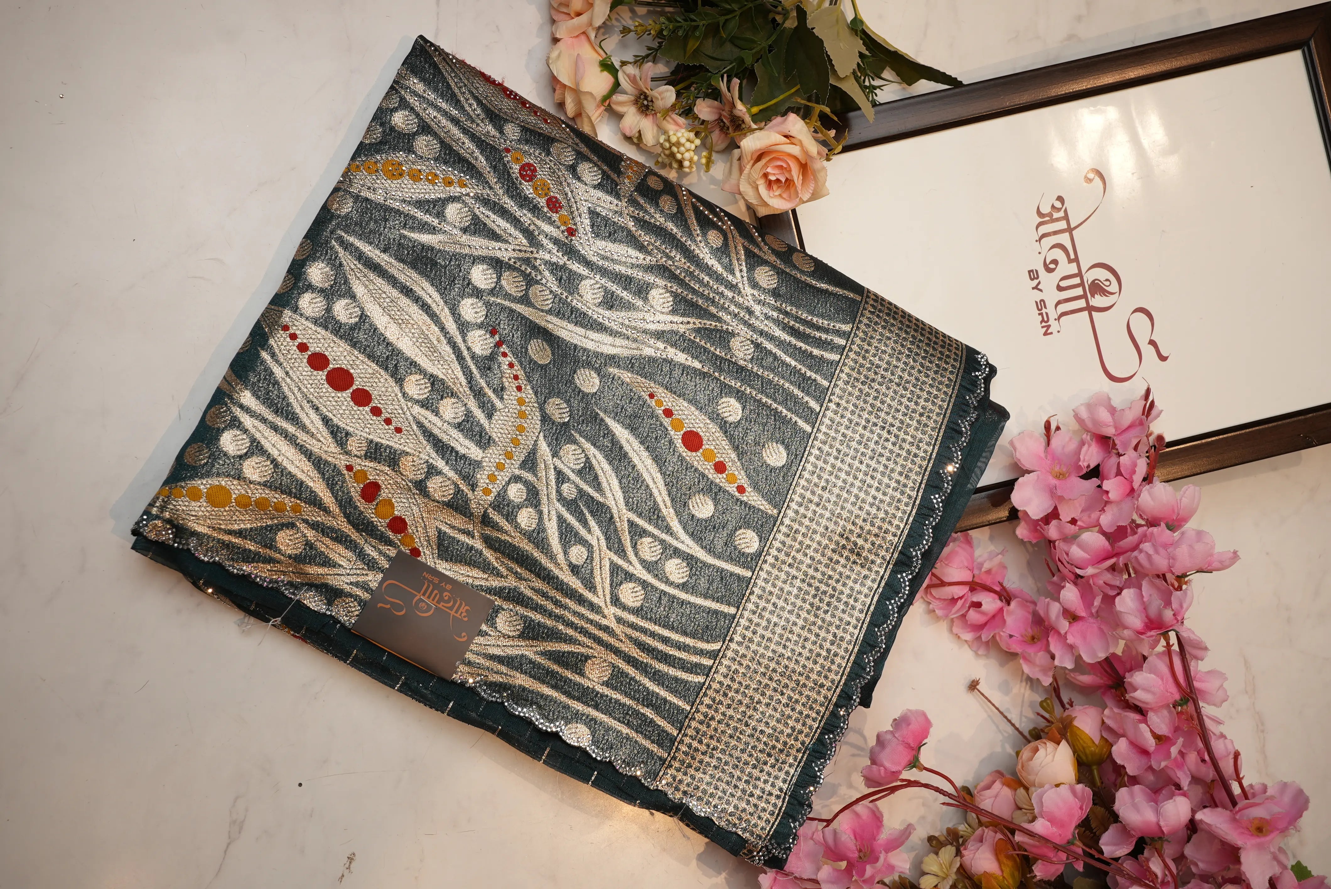 Cotton Saree with Woven Zari & Jarkan Work