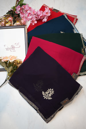 zorjat fabric saree with jerkan work border garlish pattern ##SR084