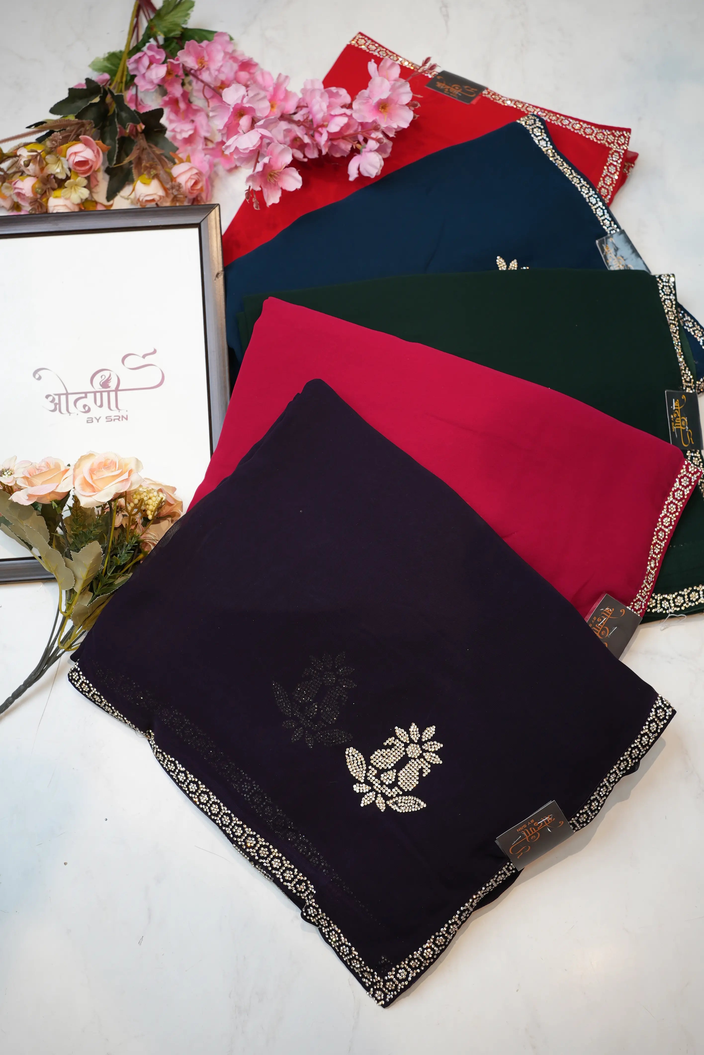 Zorjat Fabric Saree with Jarkan Work Border & Garlish Pattern