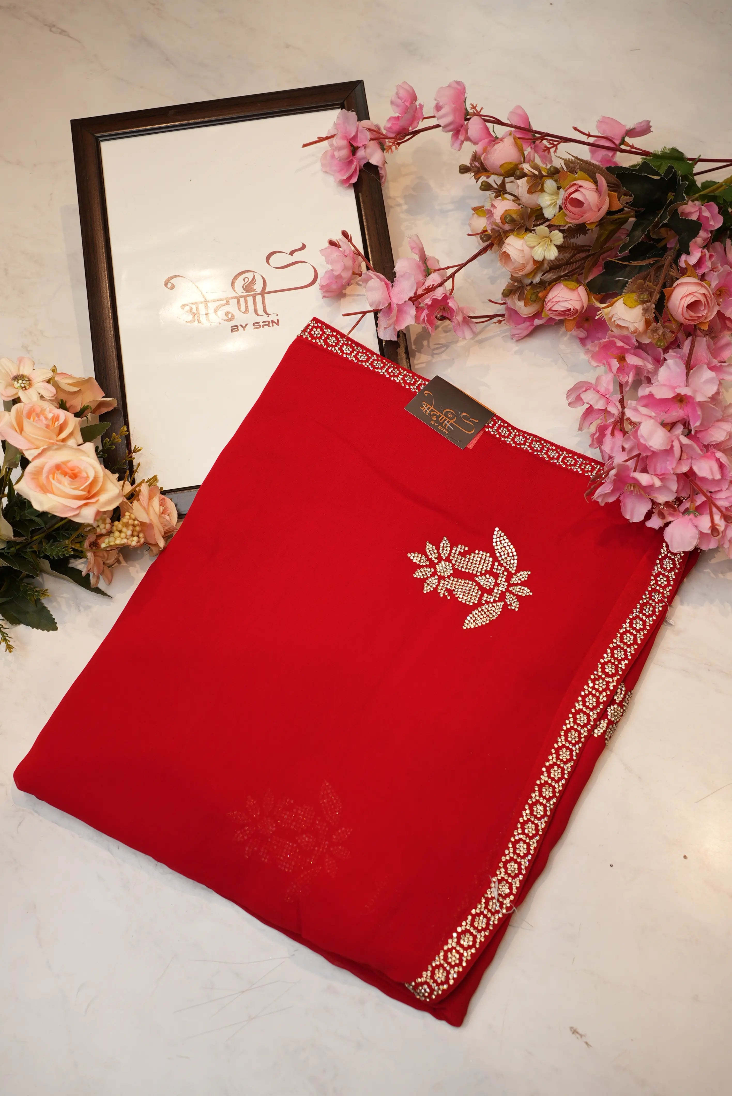 Zorjat Fabric Saree with Jarkan Work Border & Garlish Pattern