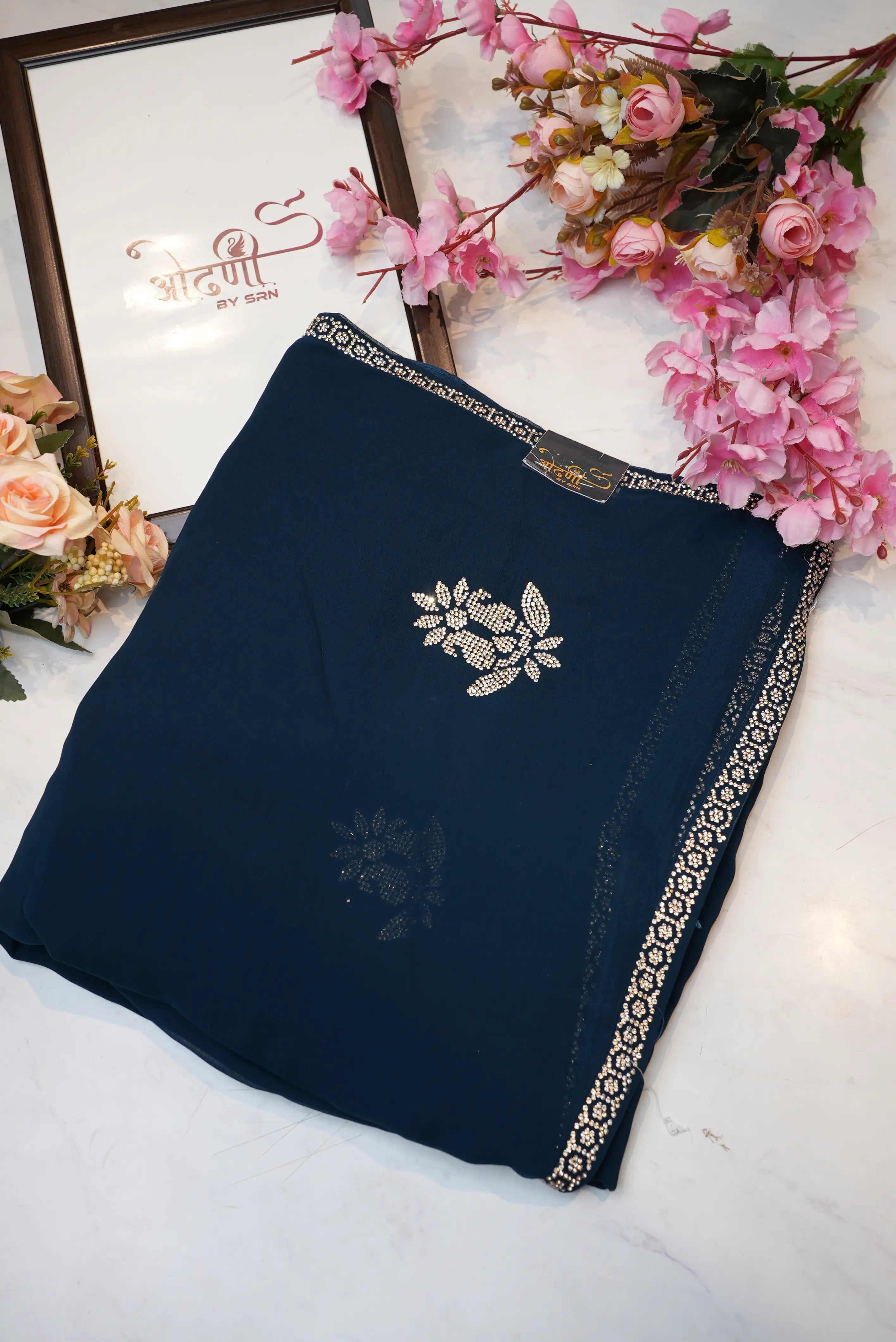 Zorjat Fabric Saree with Jarkan Work Border & Garlish Pattern