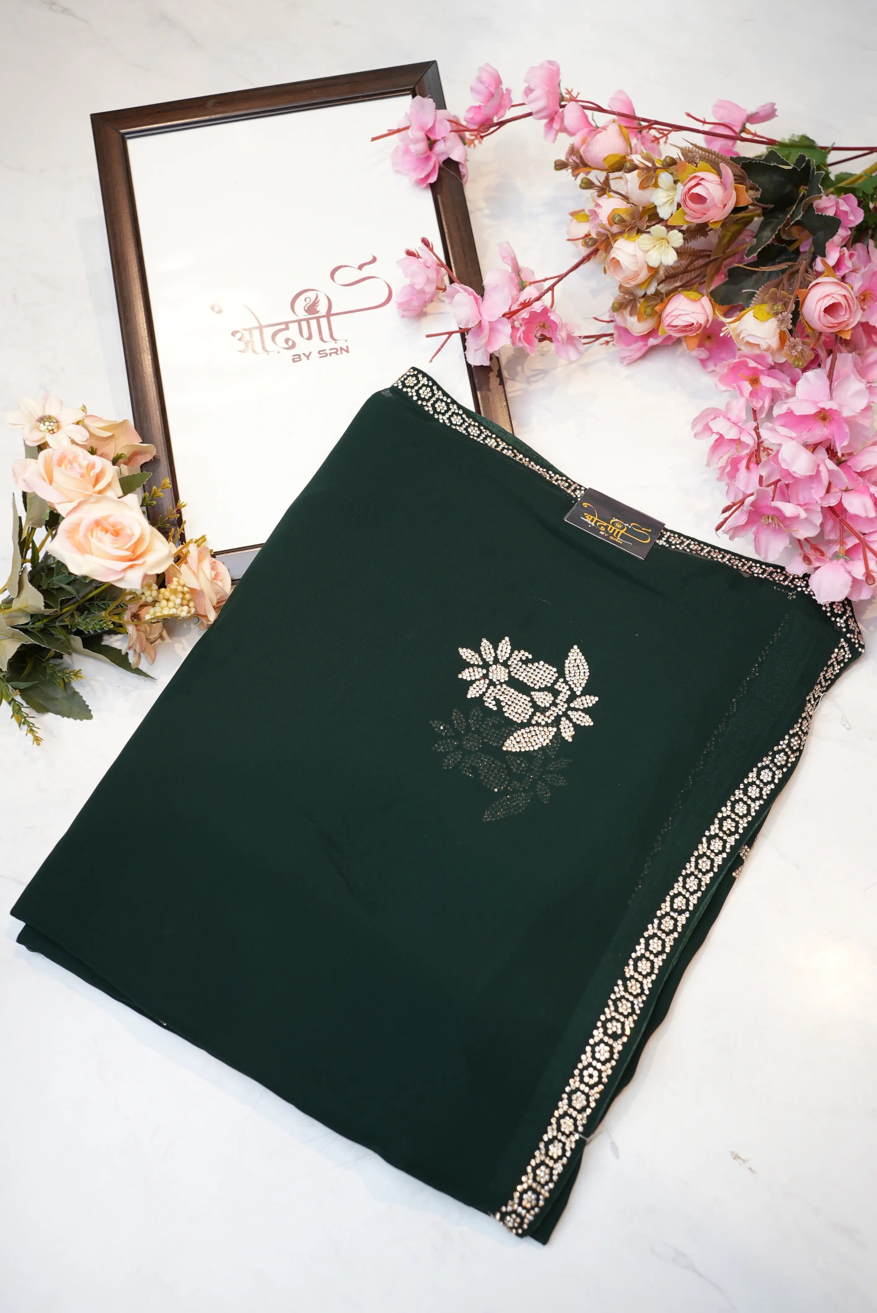 Zorjat Fabric Saree with Jarkan Work Border & Garlish Pattern