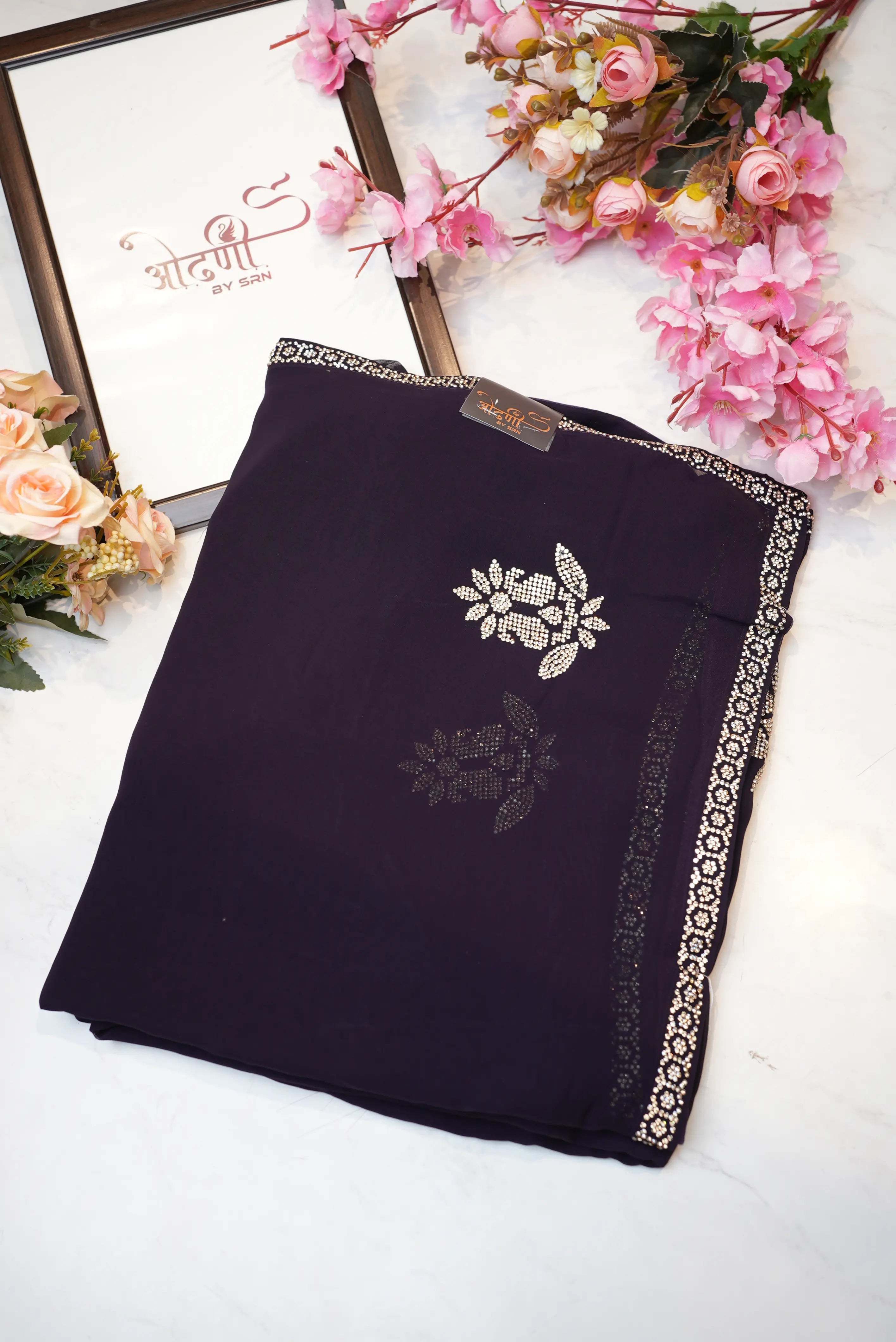 Zorjat Fabric Saree with Jarkan Work Border & Garlish Pattern