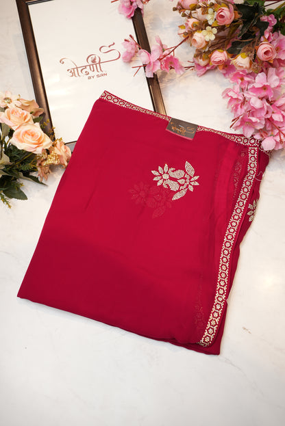 zorjat fabric saree with jerkan work border garlish pattern ##SR084