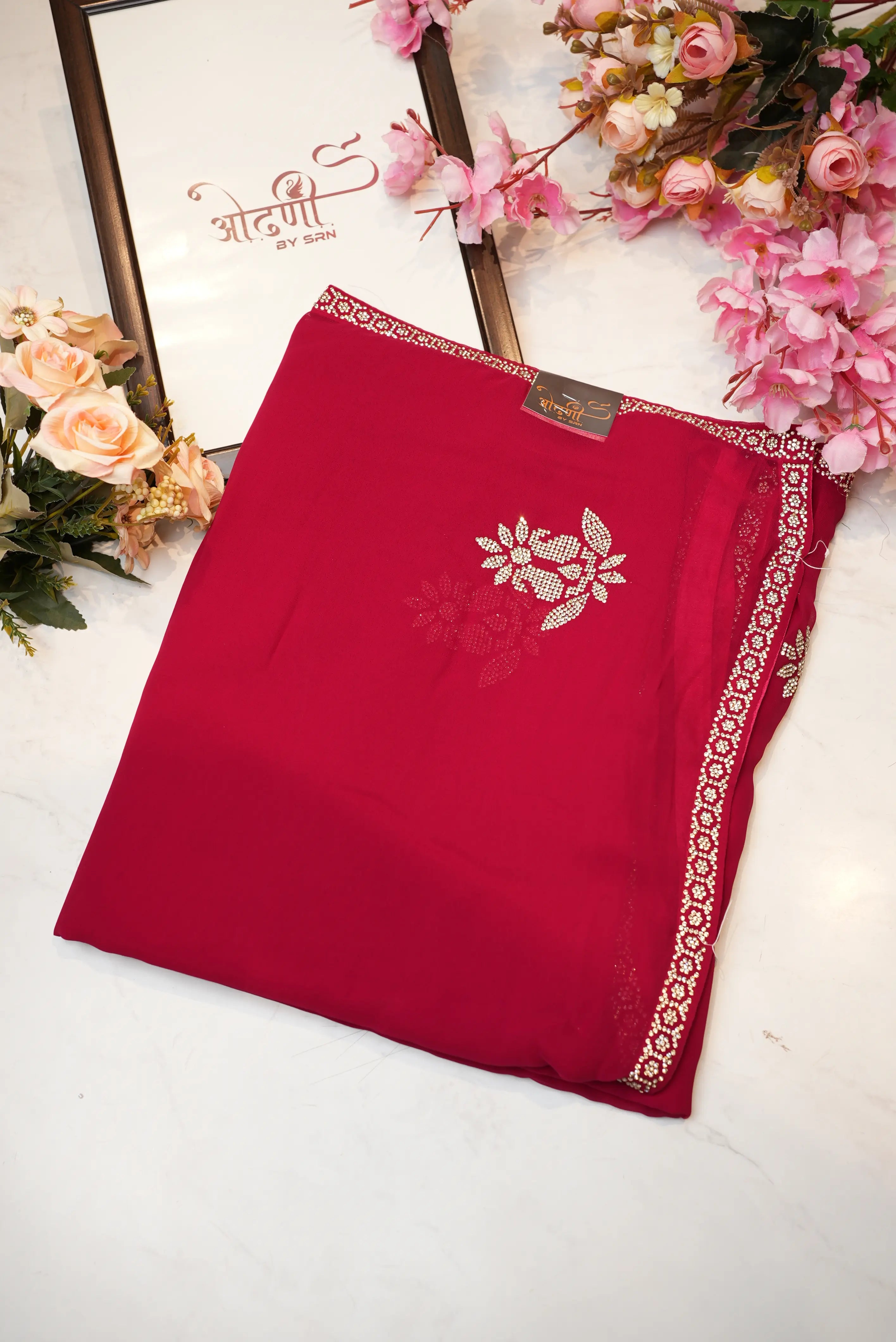 Zorjat Fabric Saree with Jarkan Work Border & Garlish Pattern
