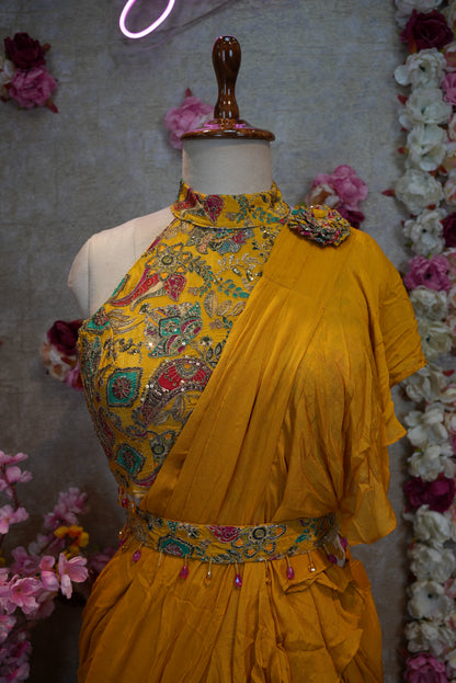 NAVARATRI SPECIAL INDO WESTERN STYLE SAREE WITH STITCH BLOUSE   ##SR0393