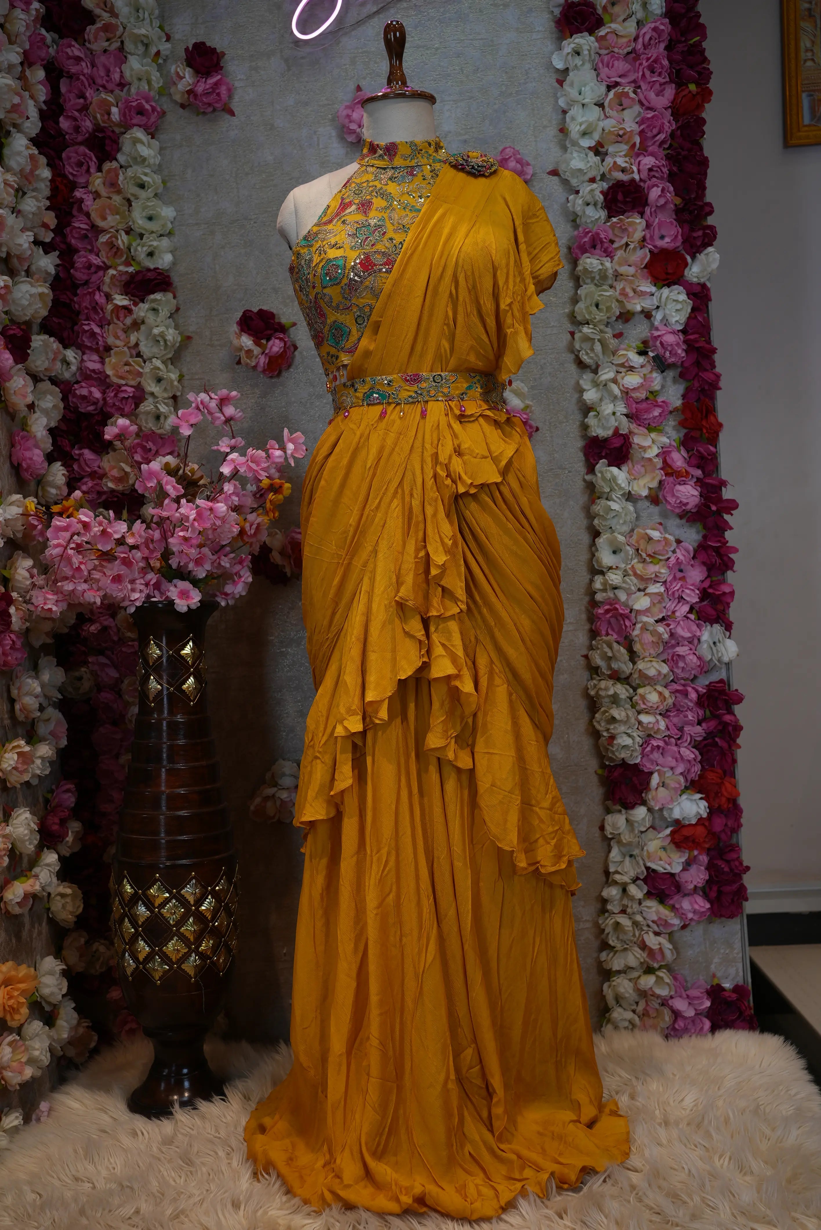 Navratri Special Indo-Western Saree with Stitched Blouse
