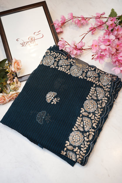 synthetic fabric saree with pittan border work ##SR087