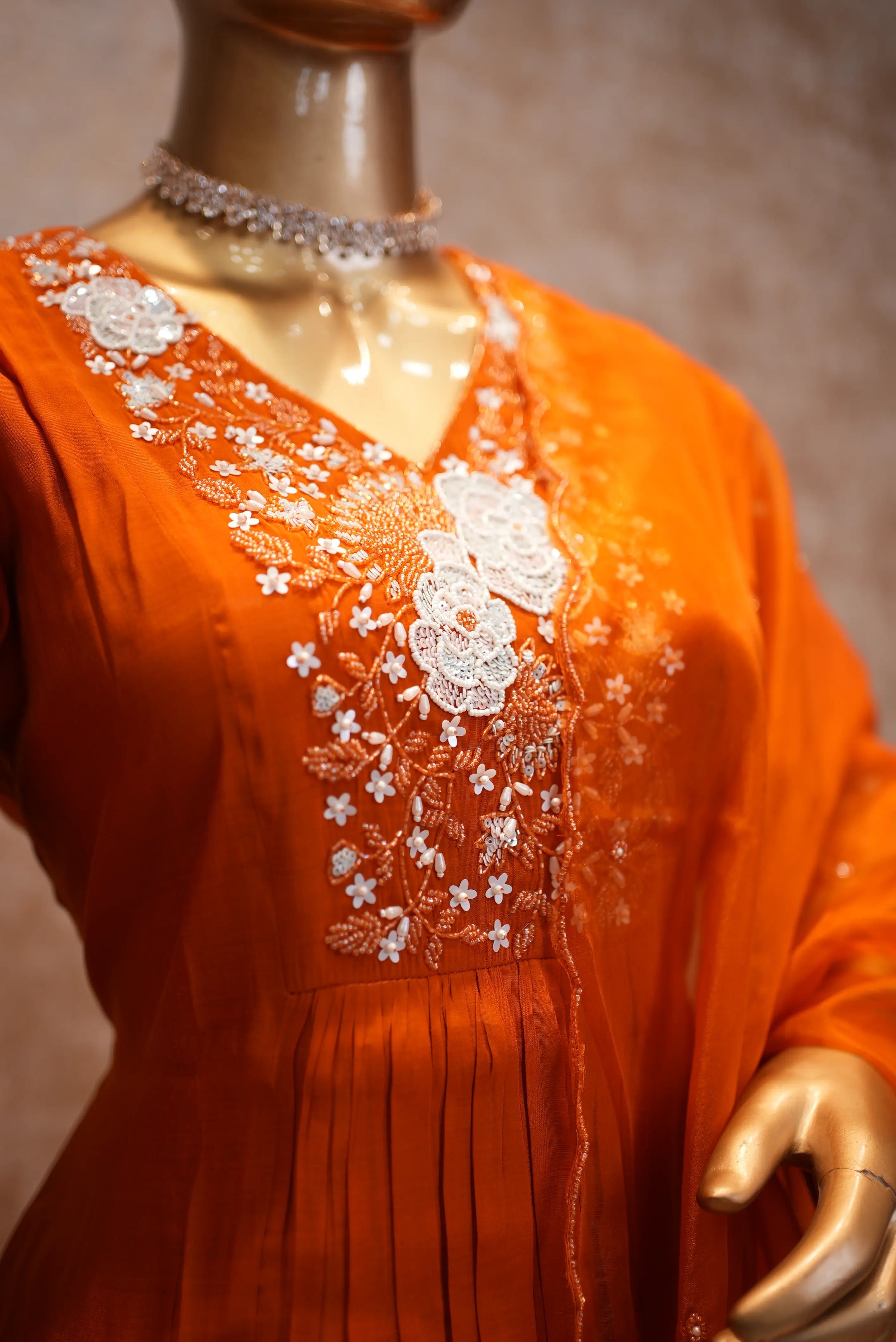 Elegant Orange Embroidered Kurta Set with Dupatta