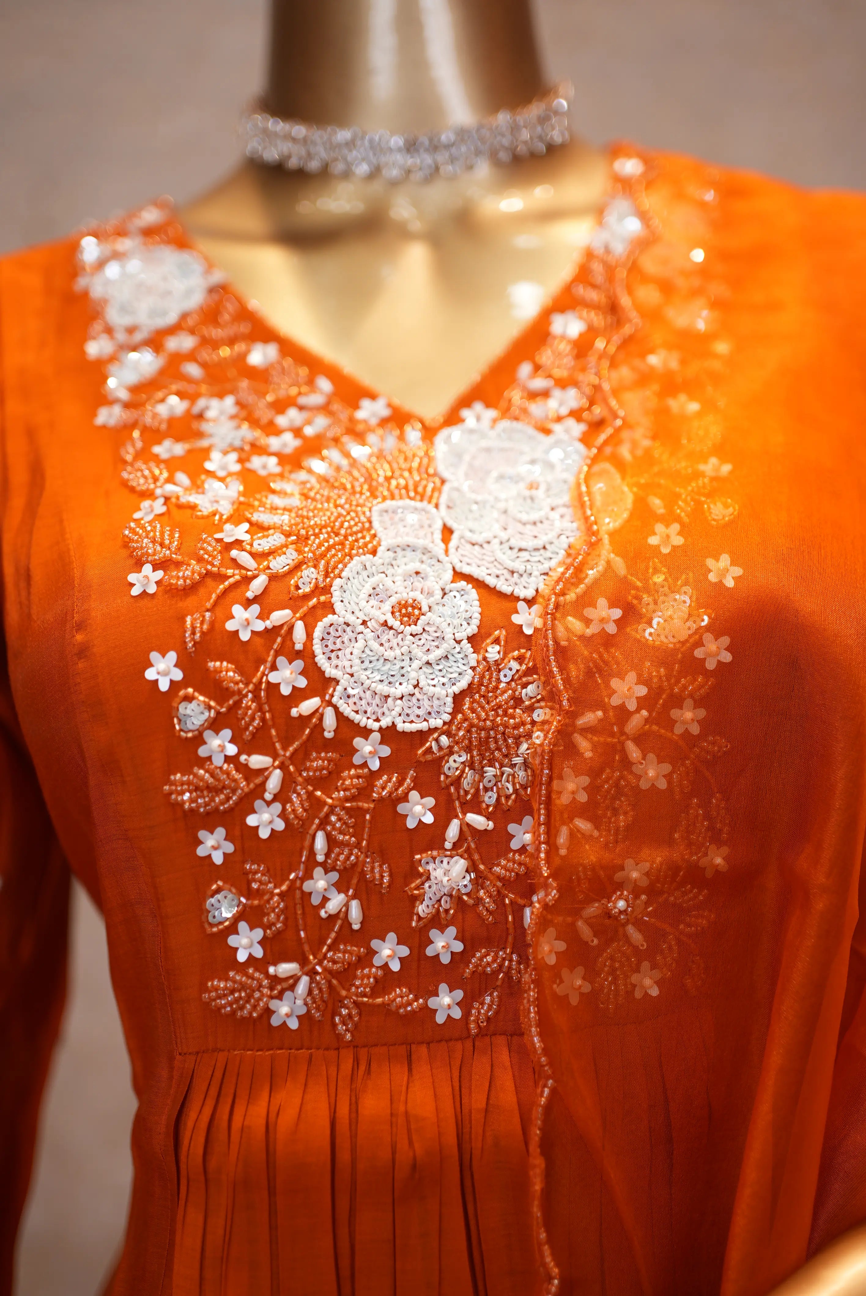 Elegant Orange Embroidered Kurta Set with Dupatta