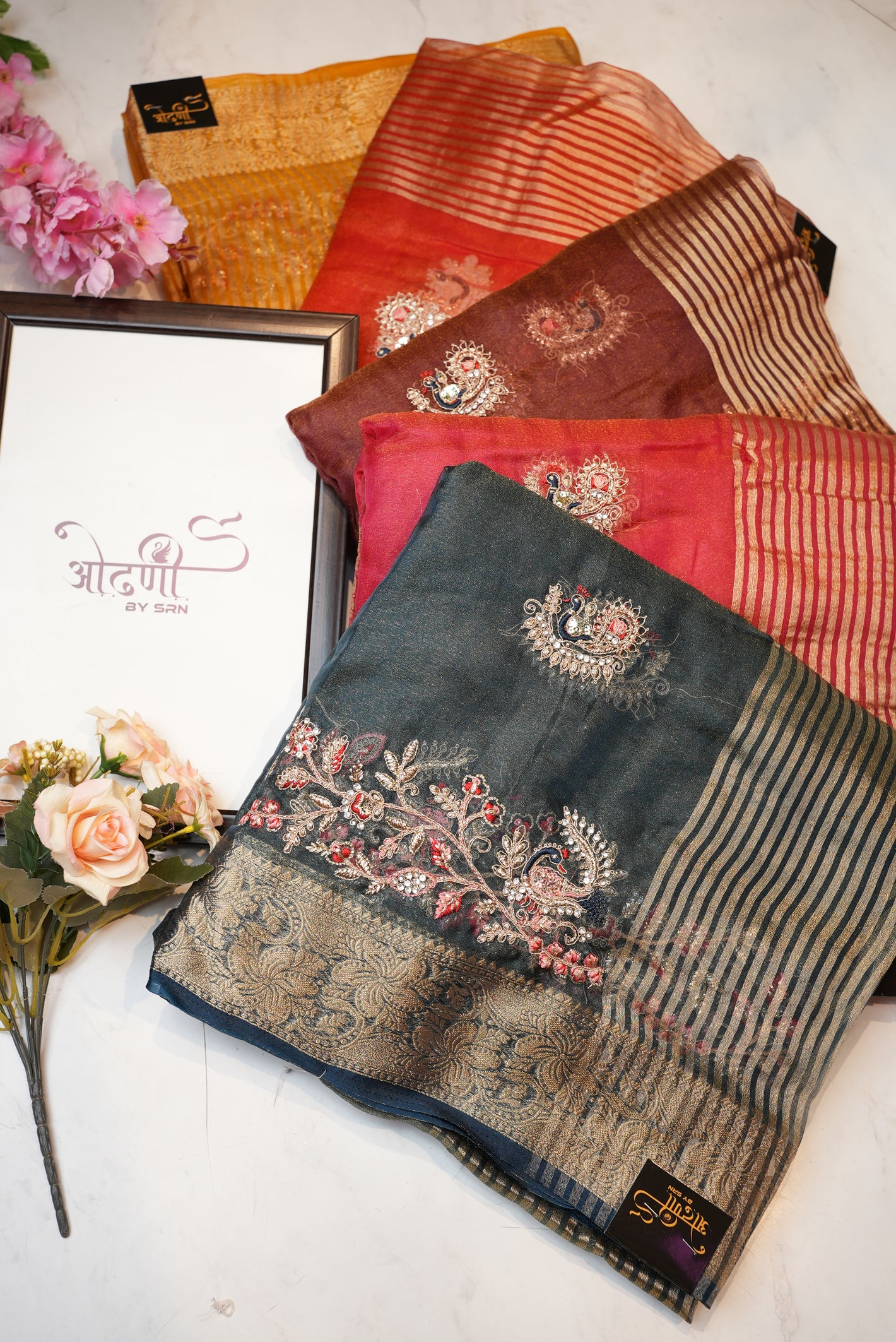 mosam fabric  saree woven  zari border with embroidery work ##SR088