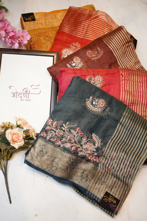 mosam fabric  saree woven  zari border with embroidery work ##SR088