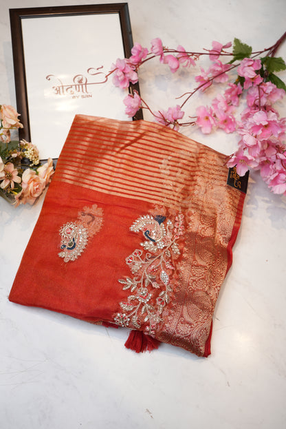 mosam fabric  saree woven  zari border with embroidery work ##SR088