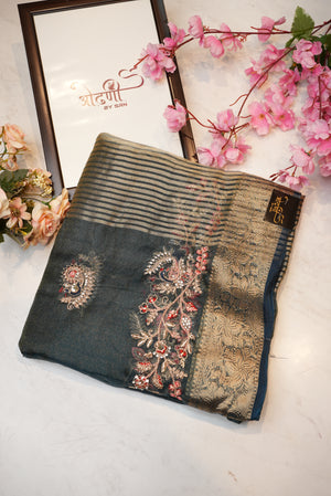 mosam fabric  saree woven  zari border with embroidery work ##SR088