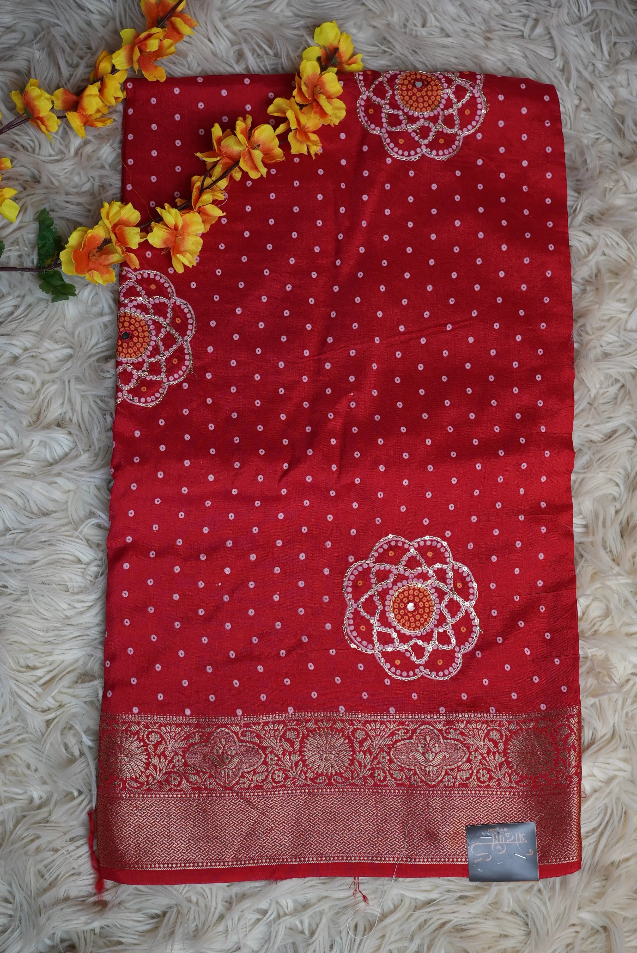 Bandhai Dola Silk Saree with Aari Tari Work with Blouse