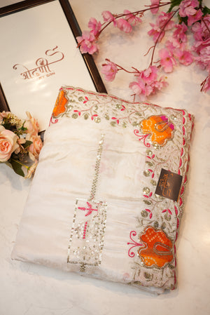 Butterfly pattern patchwork with chinon fabric and bandhni blouse ##SR0112