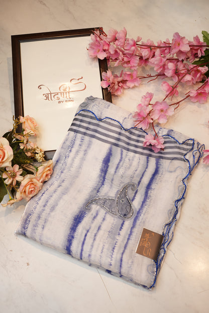 fandy fabric saree with cut work border & hand work border shibori print ##SR089